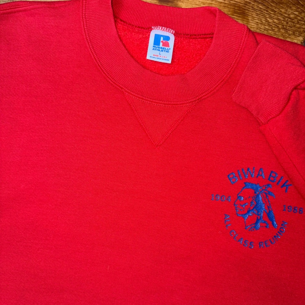 Vtg Biwabik MN Class Reunion Sweatshirt Mens L Russell USA Native American 1980s